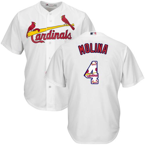 Cardinals #4 Yadier Molina White Team Logo Fashion Stitched MLB Jersey